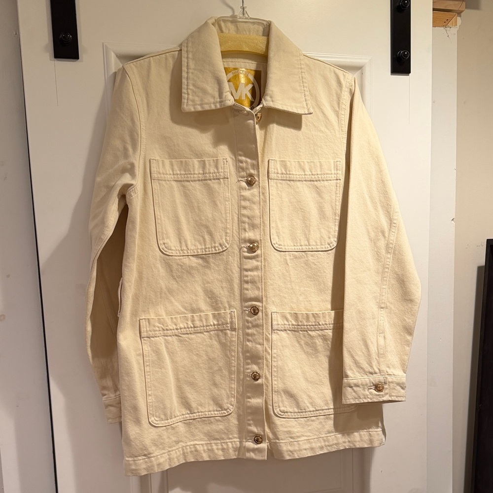 Michael Kors cream Button-Up Jean Jacket car length